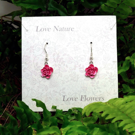 Camellia Pink Flower Drop Hook Earrings