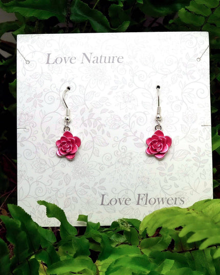 Camellia Pink Flower Drop Hook Earrings