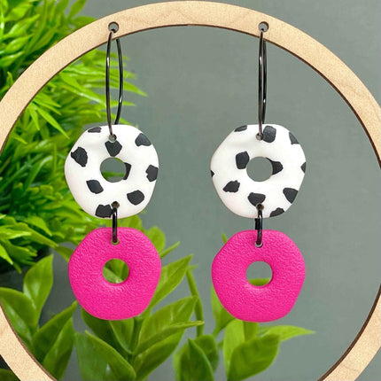 Dalmatian Print Clay Hoop Earrings - Statement jewellery Pink
