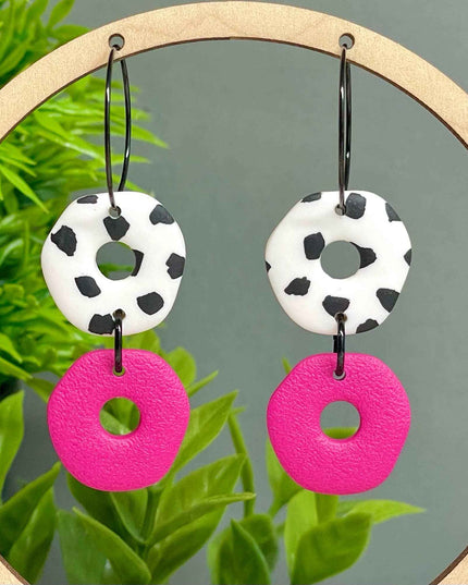 Dalmatian Print Clay Hoop Earrings - Statement jewellery Pink