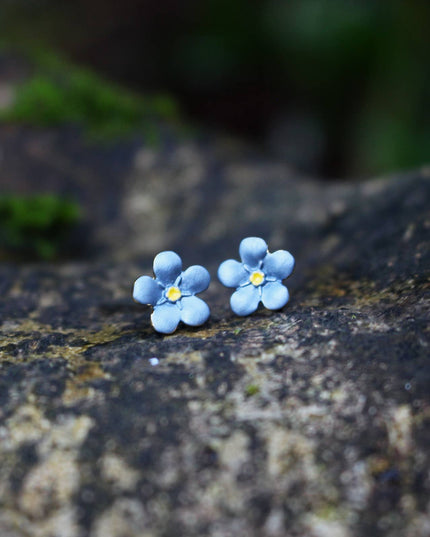 Mini Forget Me Not Flower Stud Earrings, 14k Gold Plated