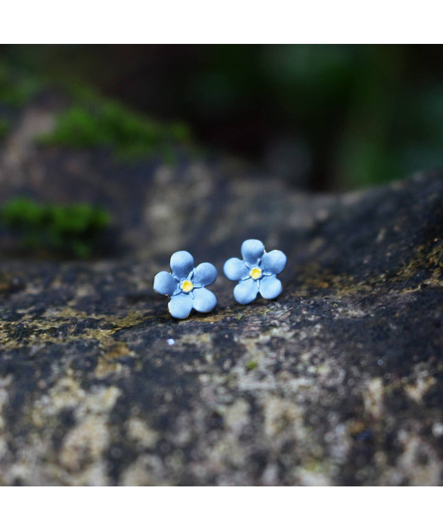 Mini Forget Me Not Flower Stud Earrings, 14k Gold Plated