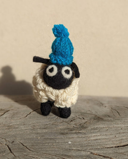 Felted Sheep with Knitted Beanie Turquoise Hat