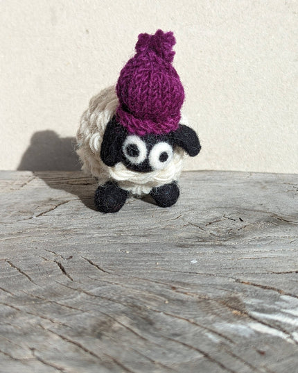 Felted Sheep with Knitted Beanie Purple Hat