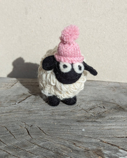 Felted Sheep with Knitted Beanie Pink Hat