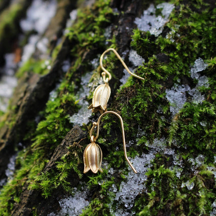 Gold Bluebell Single Drop Earrings, 14k Gold Plated