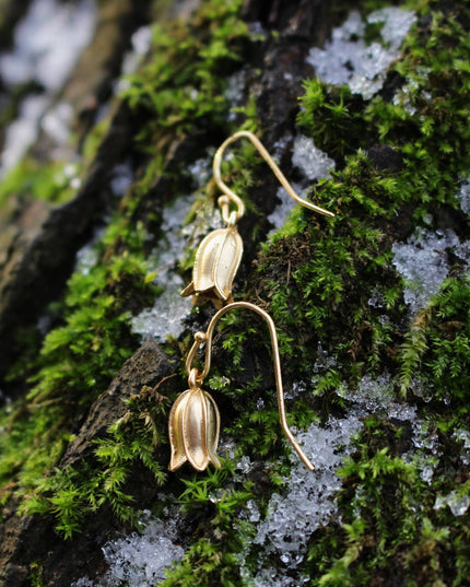 Gold Bluebell Single Drop Earrings, 14k Gold Plated