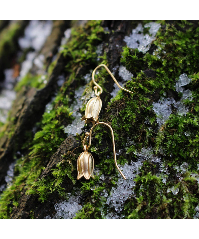 Gold Bluebell Single Drop Earrings, 14k Gold Plated