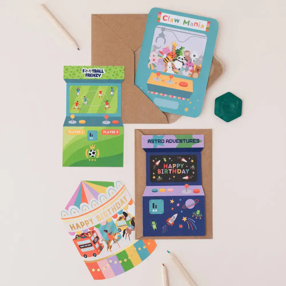 Football Frenzy Arcade Shaped Birthday Card | Kid’s Card