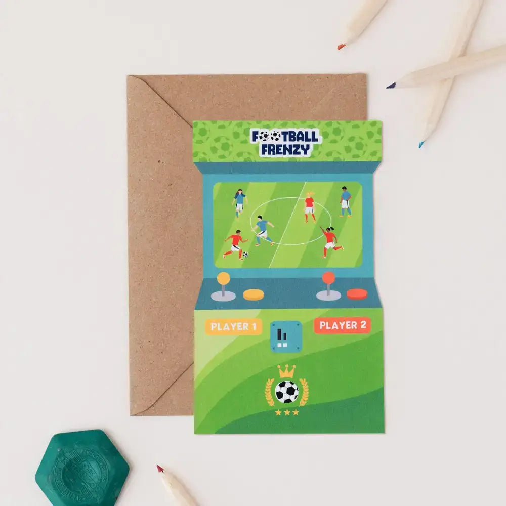 Football Frenzy Arcade Shaped Birthday Card | Kid’s Card