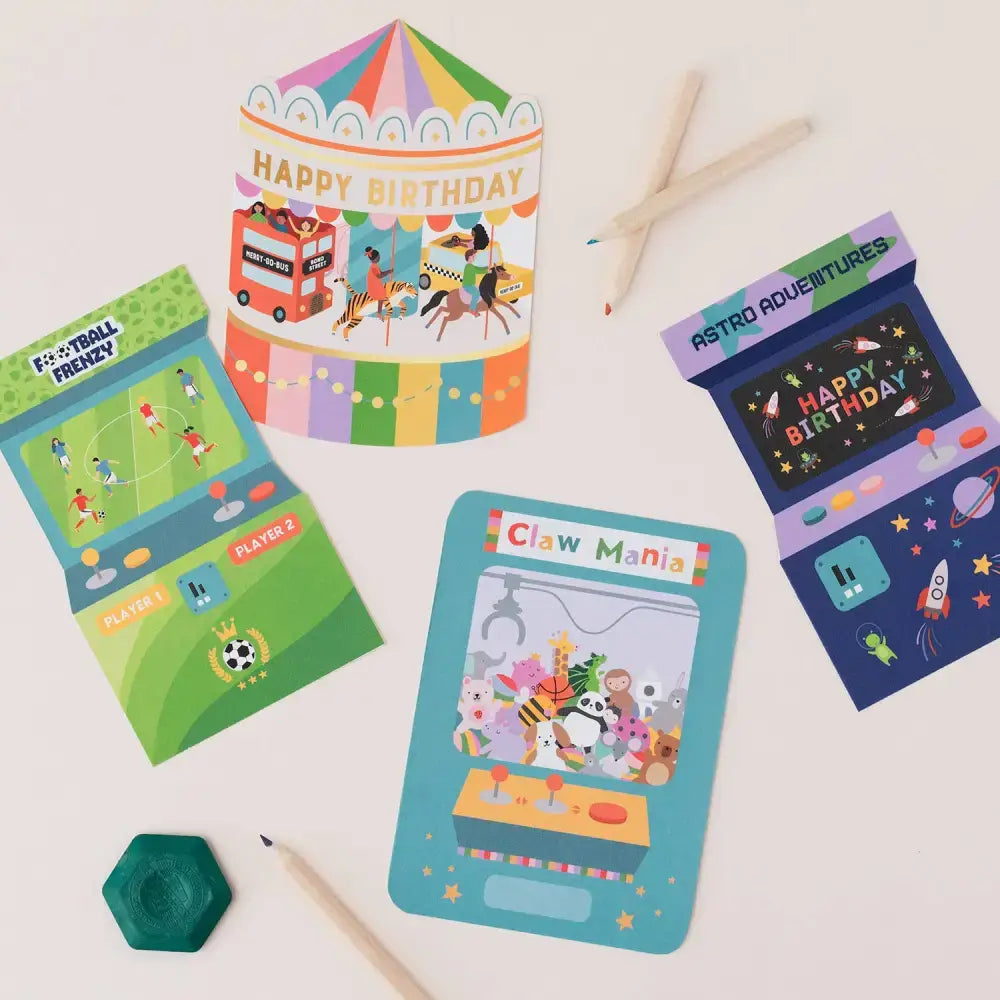 Football Frenzy Arcade Shaped Birthday Card | Kid’s Card