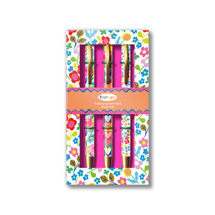 Gift Pen Set of 3 - Flowers Stationery Bright