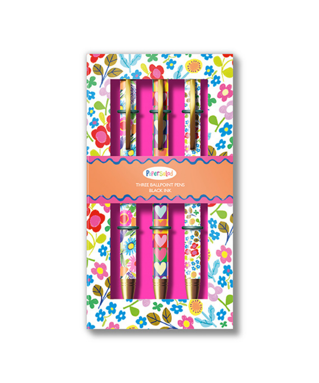 Gift Pen Set of 3 - Flowers Stationery Bright