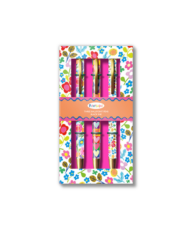 Gift Pen Set of 3 - Flowers Stationery Bright