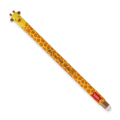 Giraffe-themed pencil with text on a white background