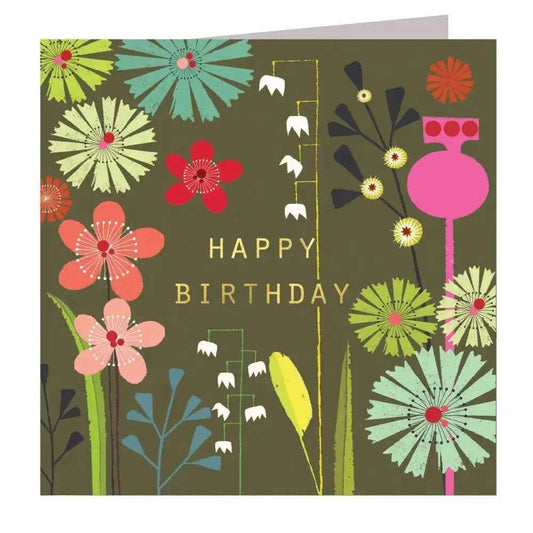 Gold Foiled Flora Birthday Card