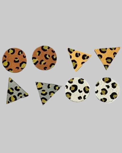 Gold Leopard Print Hand Painted Wooden Earrings Stud Set