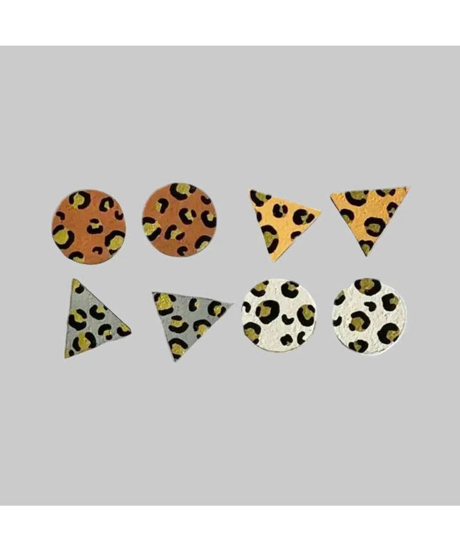 Gold Leopard Print Hand Painted Wooden Earrings Stud Set