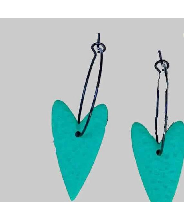 Green Heart Hoop Earrings - Polymer Clay