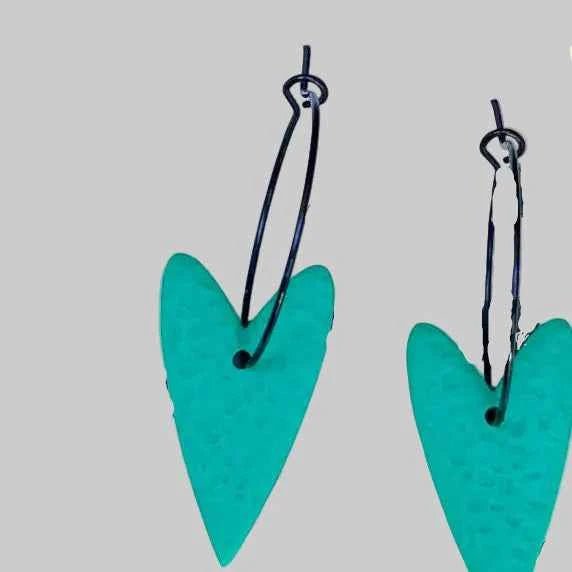 Green Heart Hoop Earrings - Polymer Clay - The Red Squirrel