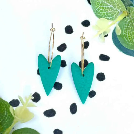 Green Heart Hoop Earrings - Polymer Clay
