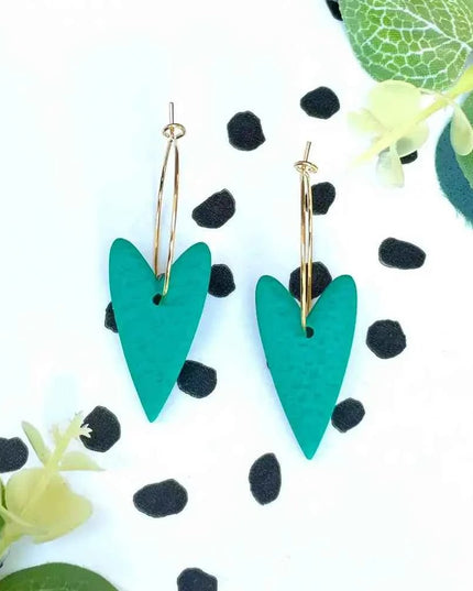 Green Heart Hoop Earrings - Polymer Clay