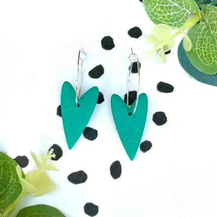 Green Heart Hoop Earrings - Polymer Clay