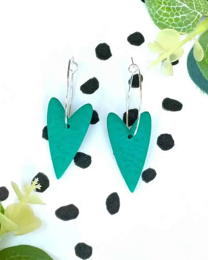 Green Heart Hoop Earrings - Polymer Clay