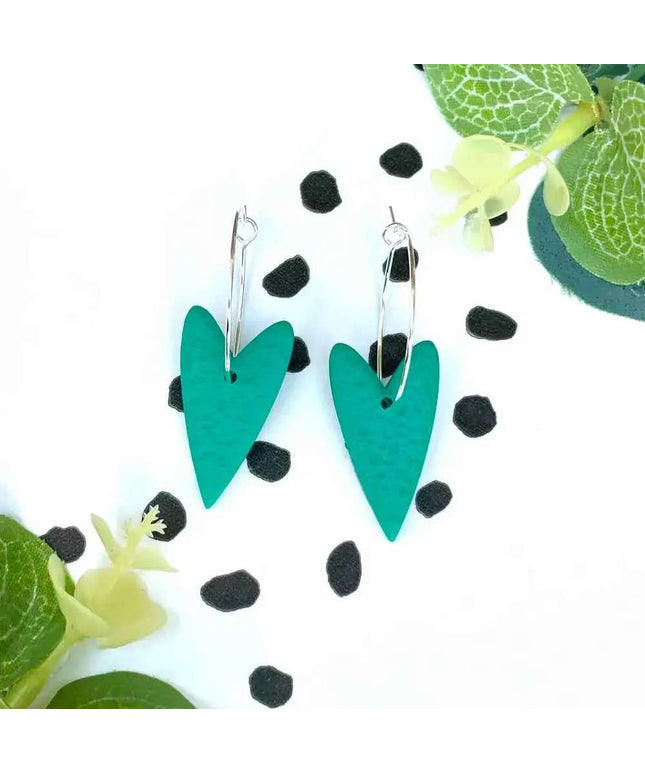 Green Heart Hoop Earrings - Polymer Clay