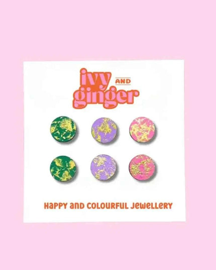 Green, lilac and pink gold blush fun stud earrings set