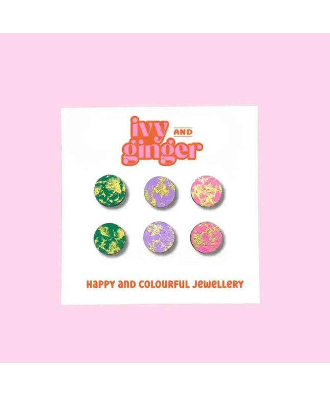 Green, lilac and pink gold blush fun stud earrings set