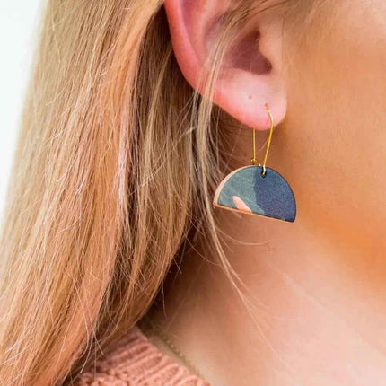 Half Moon Leather Drop Earrings - Multiple Colours