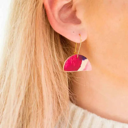 Half Moon Leather Drop Earrings - Multiple Colours