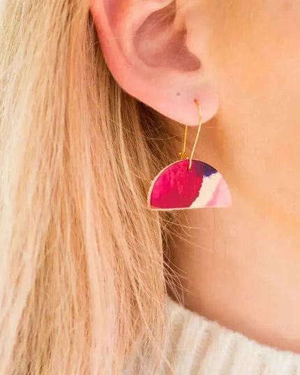 Half Moon Leather Drop Earrings - Multiple Colours