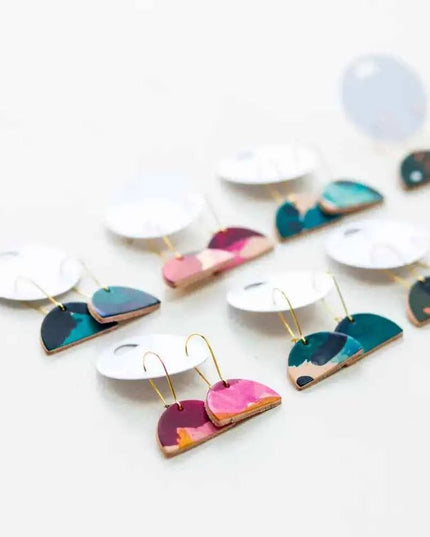 Half Moon Leather Drop Earrings - Multiple Colours