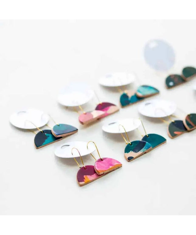 Half Moon Leather Drop Earrings - Multiple Colours
