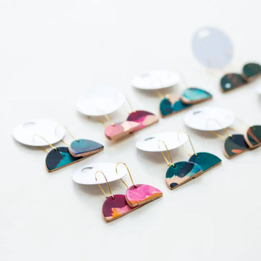 Half Moon Leather Drop Earrings - Multiple Colours