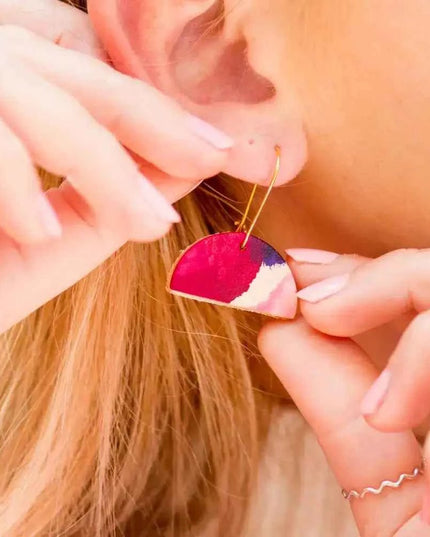 Half Moon Leather Drop Earrings - Multiple Colours