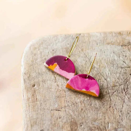 Half Moon Leather Drop Earrings - Multiple Colours