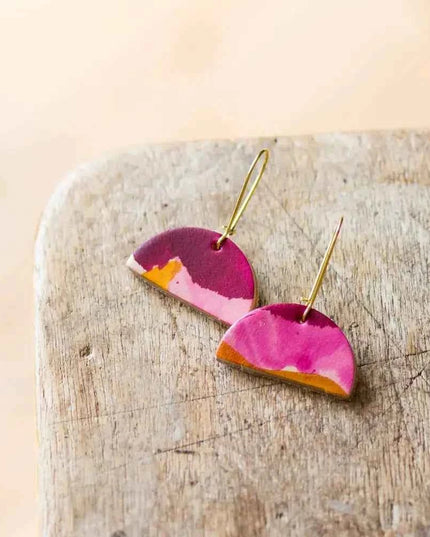 Half Moon Leather Drop Earrings - Multiple Colours
