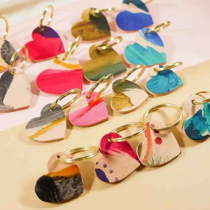 Hand Painted Heart Keyring - Multiple Colour Choices