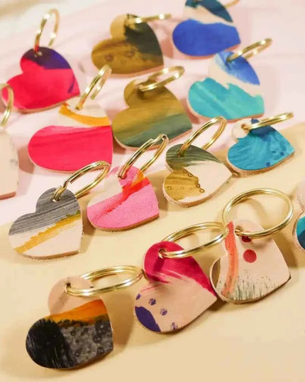 Hand Painted Heart Keyring - Multiple Colour Choices
