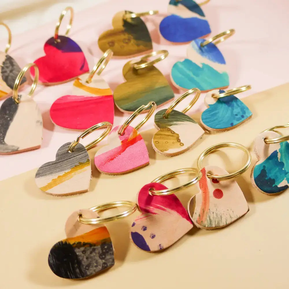 Hand Painted Heart Keyring - Multiple Colour Choices