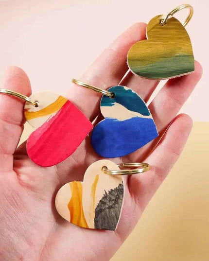 Hand Painted Heart Keyring - Multiple Colour Choices