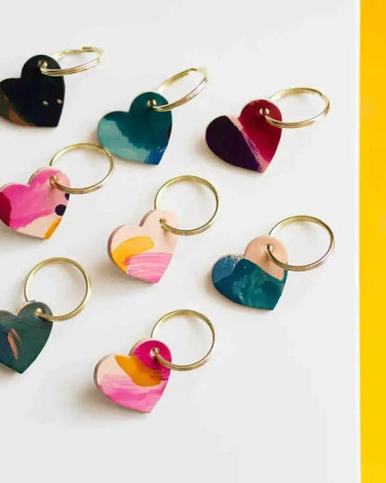 Hand Painted Heart Keyring - Multiple Colour Choices