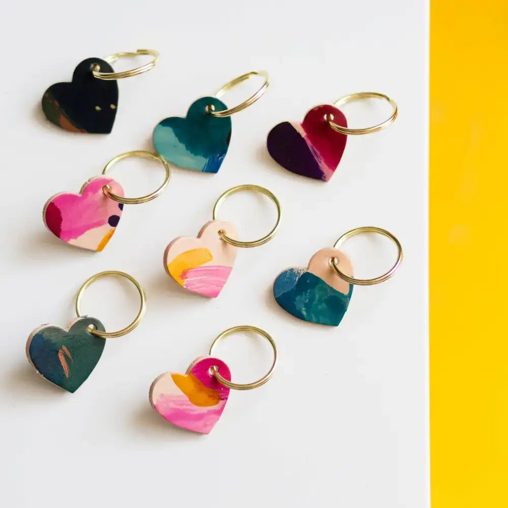 Hand Painted Heart Keyring - Multiple Colour Choices
