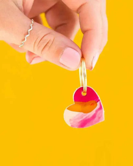 Hand Painted Heart Keyring - Multiple Colour Choices