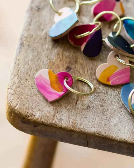 Hand Painted Heart Keyring - Multiple Colour Choices