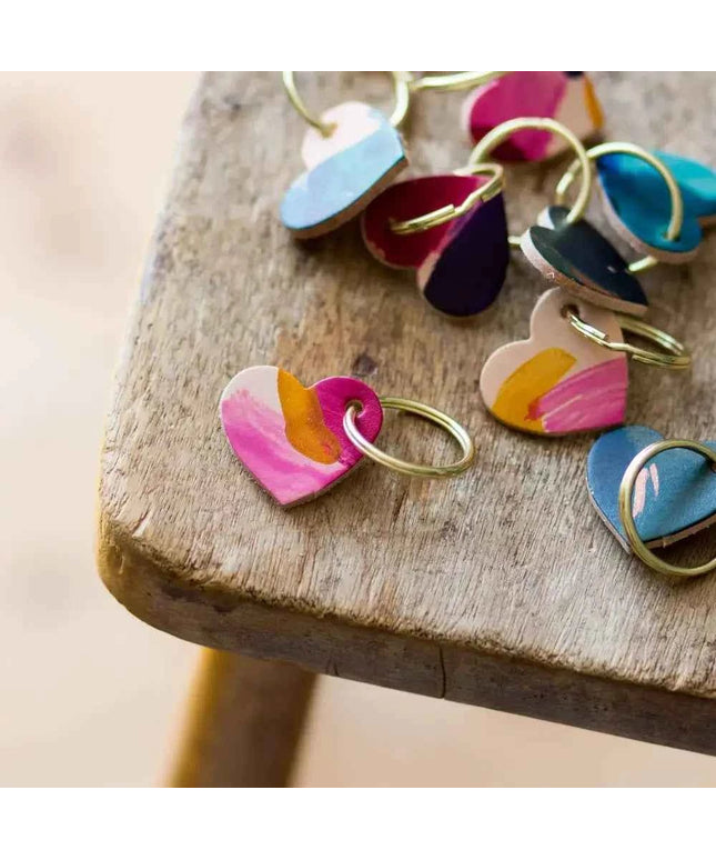 Hand Painted Heart Keyring - Multiple Colour Choices
