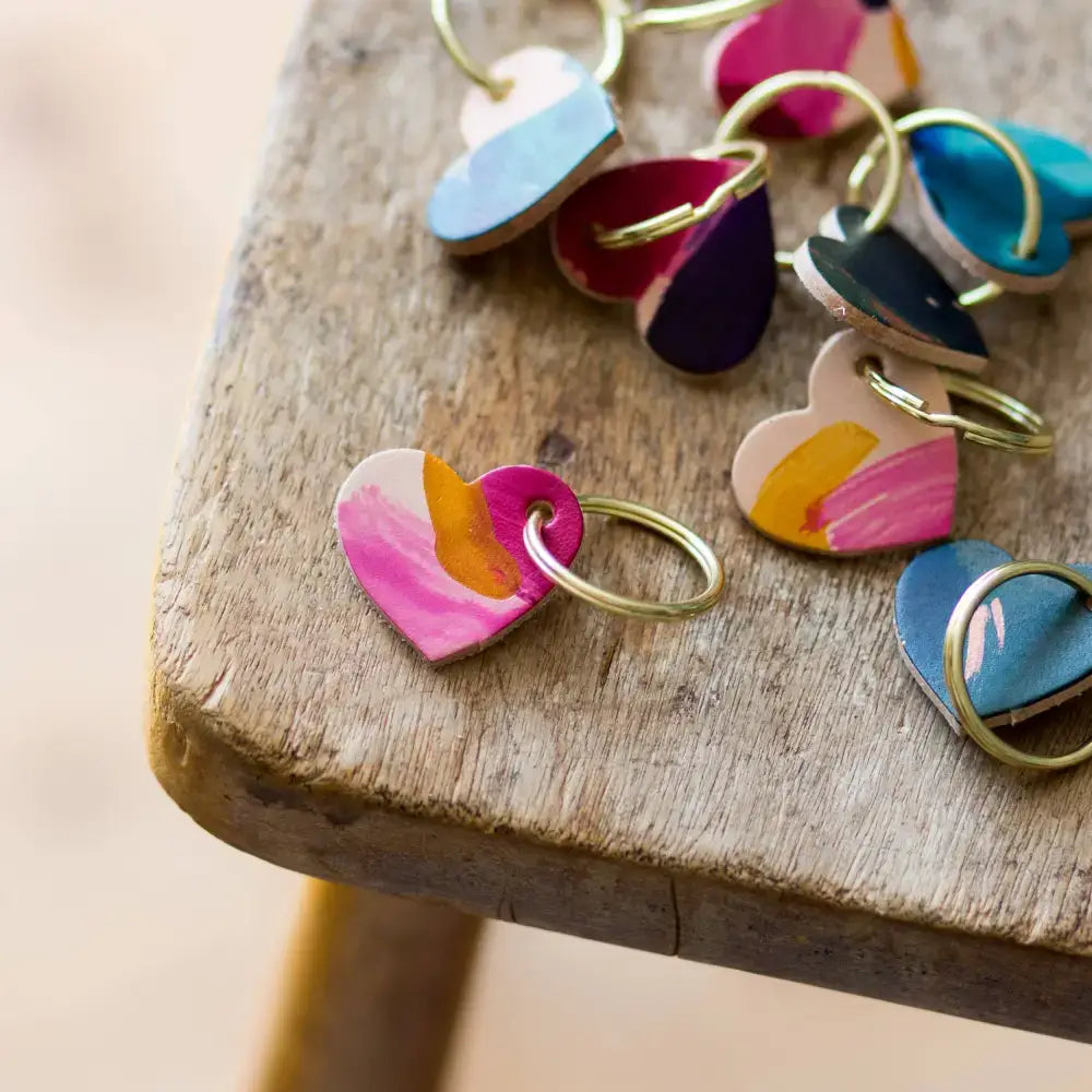 Hand Painted Heart Keyring - Multiple Colour Choices